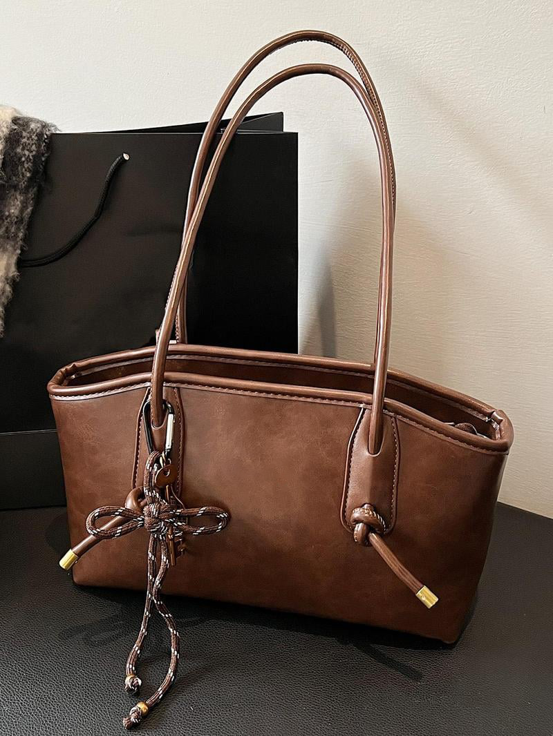 Women's Elegant Large Capacity Tote Bag | Solid Color Shoulder Bag for Work, Daily Commute & Casual Use